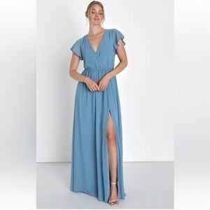 Lulus Lost In The Moment Slate Blue Maxi Dress Cocktail Bridesmaids Size M